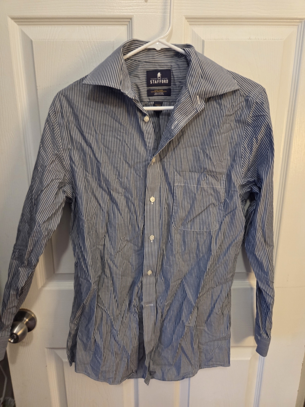 Stafford Blue and White Striped Dress Shirt